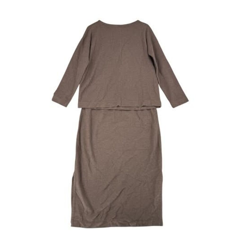 J Jill Pure Jill Top Skirt Set Large Mocha Brown Textured Knit Maxi Minimalist - Picture 6 of 10